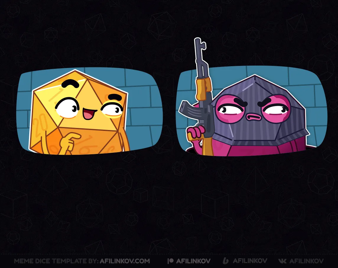 d20, smiling, serious, criminal, dangerous, ak-47, armed, threat, villain, attacker, dnd meme