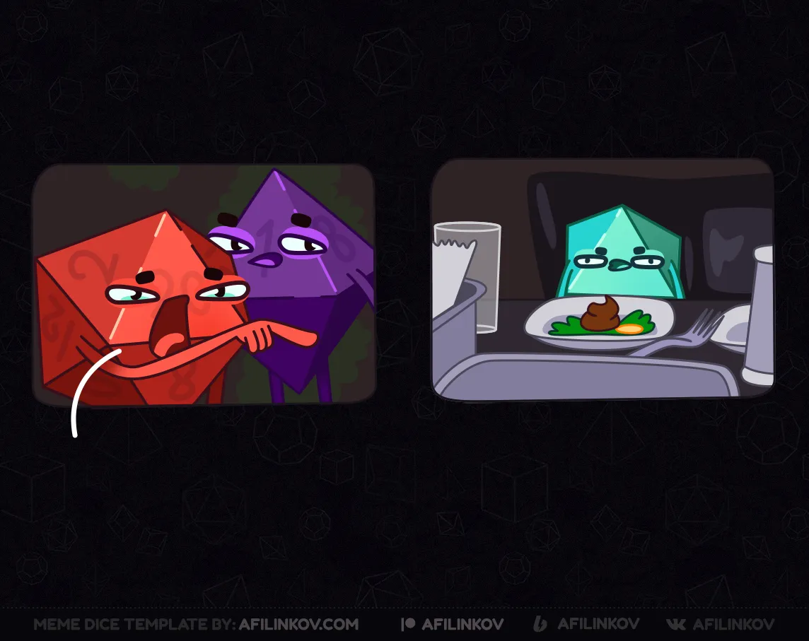 d20, d8, cat, confused cat at dinner, arguing, surprised, calming down, shouting, annoyed, dnd meme