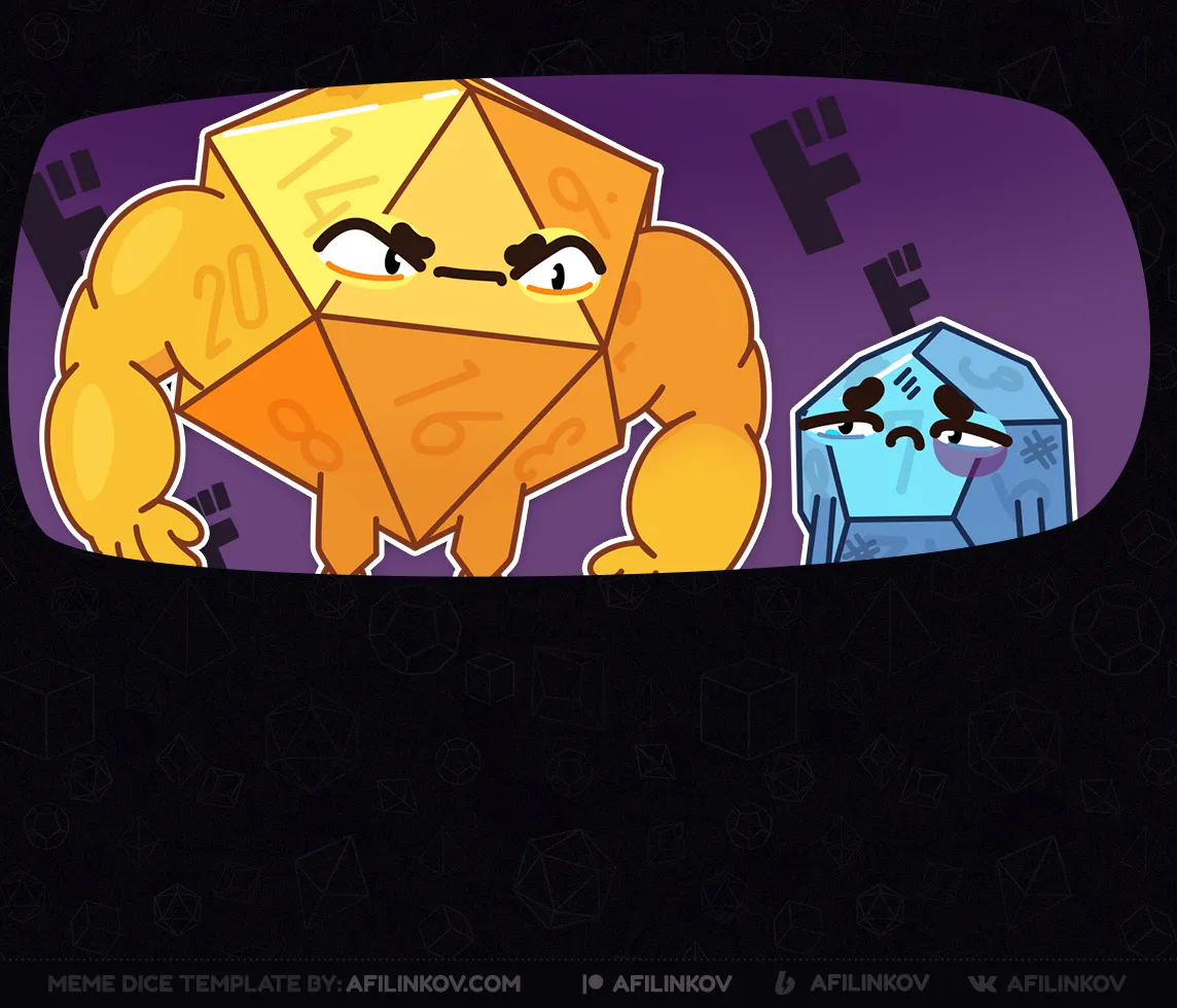 d12, d20, doge, buff doge, cheems, sad, weak vs strong, danger, meme contrast, dnd meme