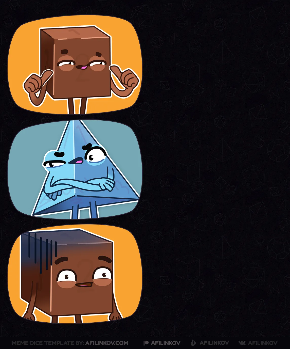 d6, d4, confident, doubt, embarrassed, surprise, conflicting emotions, hesitation, dnd meme